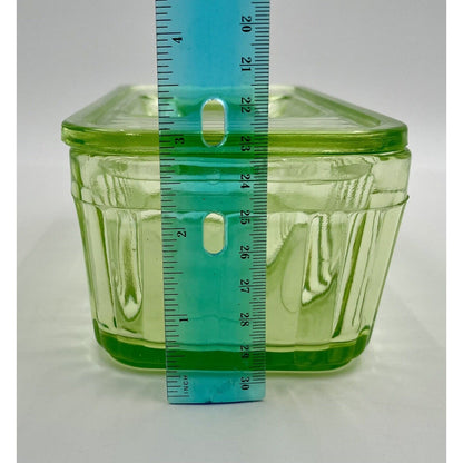 1930s Uranium Ribbed Glass Refrigerator Dish with Lid - Vintosh Vintage