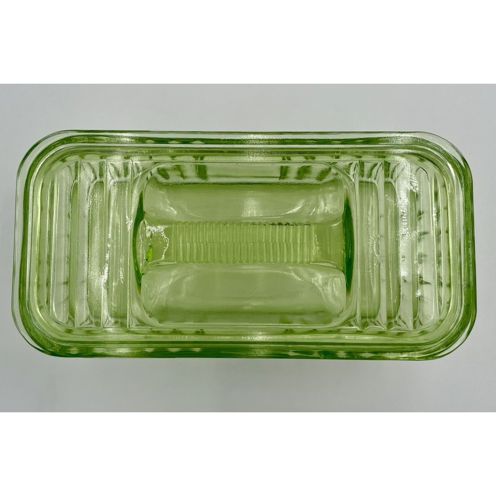 1930s Uranium Ribbed Glass Refrigerator Dish with Lid - Vintosh Vintage