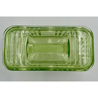 1930s Uranium Ribbed Glass Refrigerator Dish with Lid - Vintosh Vintage