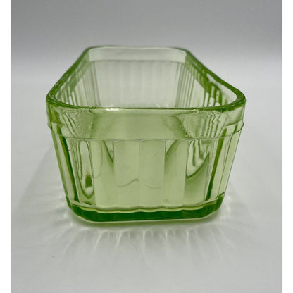 1930s Uranium Ribbed Glass Refrigerator Dish with Lid - Vintosh Vintage