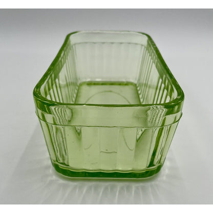 1930s Uranium Ribbed Glass Refrigerator Dish with Lid - Vintosh Vintage