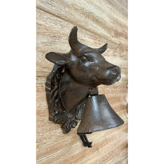 Farm House Country Bull Cast Iron Rustic Antique Style Hanging Doorbell (D3) - Vintosh Vintage