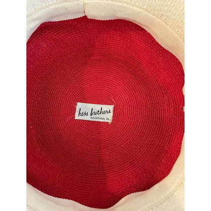 Vintage Hess Brothers Red & Creme Soft Straw Hat w/ Veil & Satin Bow