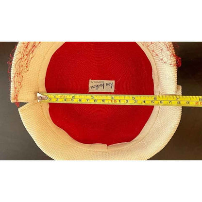 Vintage Hess Brothers Red & Creme Soft Straw Hat w/ Veil & Satin Bow