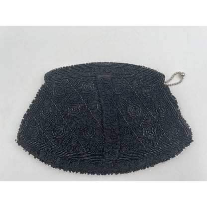1940s Black Beaded Art Deco Clutch Handbag Slip Thru Strap - Handmade In Belgium - Vintosh Vintage