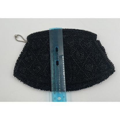 1940s Black Beaded Art Deco Clutch Handbag Slip Thru Strap - Handmade In Belgium - Vintosh Vintage