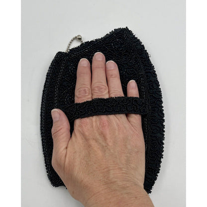 1940s Black Beaded Art Deco Clutch Handbag Slip Thru Strap - Handmade In Belgium - Vintosh Vintage
