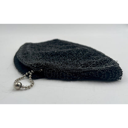 1940s Black Beaded Art Deco Clutch Handbag Slip Thru Strap - Handmade In Belgium - Vintosh Vintage