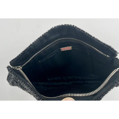 1940s Black Beaded Art Deco Clutch Handbag Slip Thru Strap - Handmade In Belgium - Vintosh Vintage