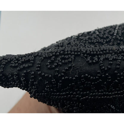 1940s Black Beaded Art Deco Clutch Handbag Slip Thru Strap - Handmade In Belgium - Vintosh Vintage