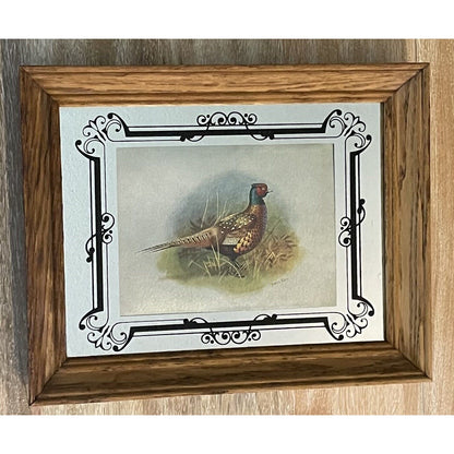 Vintage Basil Ede "The Pheasant" Foil Art Print Mirror & Wood Frame (B7) - Vintosh Vintage