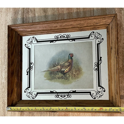 Vintage Basil Ede "The Pheasant" Foil Art Print Mirror & Wood Frame (B7) - Vintosh Vintage
