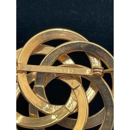 VINTAGE NAPIER CIRCLE TWISTED KNOT GOLD TONE BROOCH (C2)