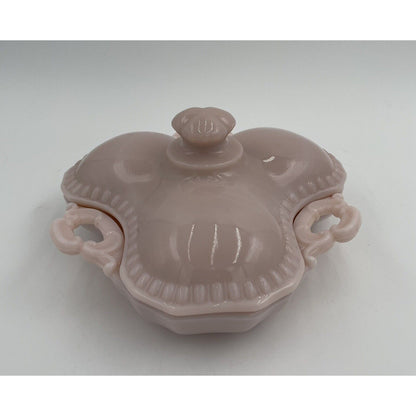 1930s Cambridge Tuscan Pink Milk Glass Divided Candy/Relish Lidded Dish (B6) - Vintosh Vintage