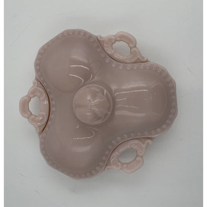 1930s Cambridge Tuscan Pink Milk Glass Divided Candy/Relish Lidded Dish (B6) - Vintosh Vintage