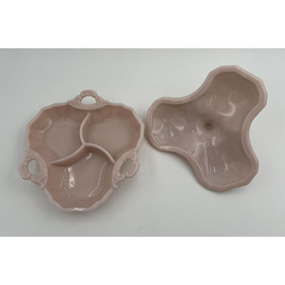 1930s Cambridge Tuscan Pink Milk Glass Divided Candy/Relish Lidded Dish (B6) - Vintosh Vintage