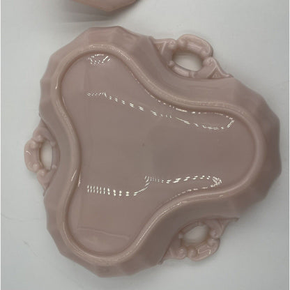 1930s Cambridge Tuscan Pink Milk Glass Divided Candy/Relish Lidded Dish (B6) - Vintosh Vintage