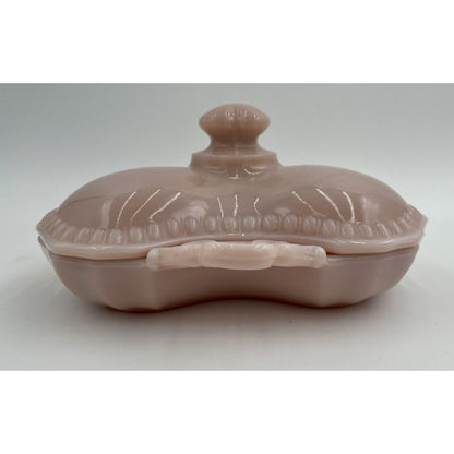 1930s Cambridge Tuscan Pink Milk Glass Divided Candy/Relish Lidded Dish (B6) - Vintosh Vintage