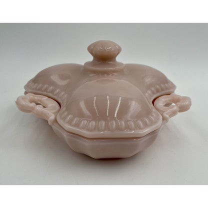 1930s Cambridge Tuscan Pink Milk Glass Divided Candy/Relish Lidded Dish (B6) - Vintosh Vintage