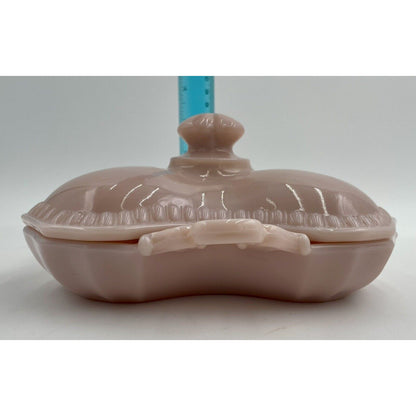 1930s Cambridge Tuscan Pink Milk Glass Divided Candy/Relish Lidded Dish (B6) - Vintosh Vintage