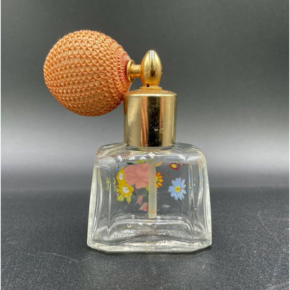 Vintage Glass Perfume Bottle With Atomizer Hand Painted Flowers Made in Italy C6 - Vintosh Vintage