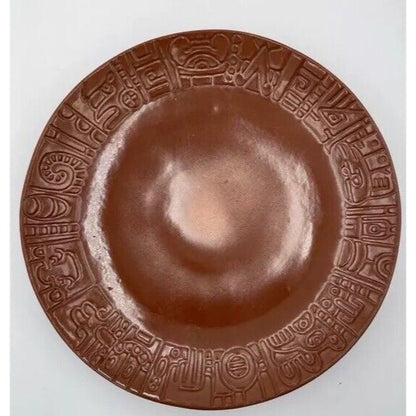 Vintage Frankoma Mayan Aztec Plainsman Brown 7FC Round Chop Plate (C1) - Vintosh Vintage