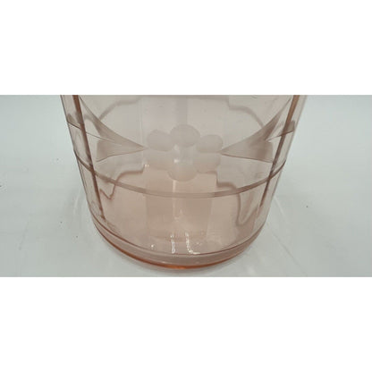 VTG Pink Depression Glass Ice Bucket w/Etched Floral Design & Silver Handle (C7) - Vintosh Vintage