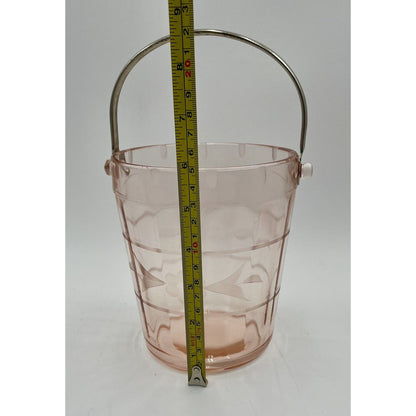 VTG Pink Depression Glass Ice Bucket w/Etched Floral Design & Silver Handle (C7) - Vintosh Vintage