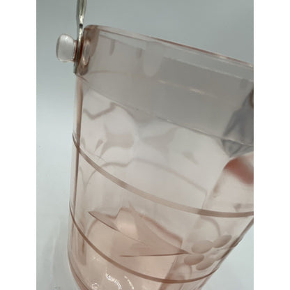 VTG Pink Depression Glass Ice Bucket w/Etched Floral Design & Silver Handle (C7) - Vintosh Vintage