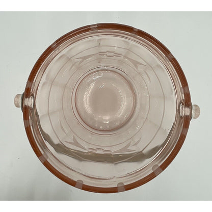 VTG Pink Depression Glass Ice Bucket w/Etched Floral Design & Silver Handle (C7) - Vintosh Vintage