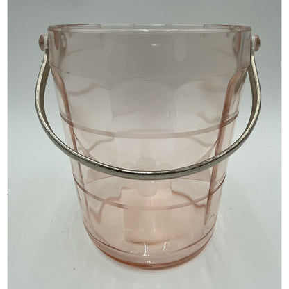VTG Pink Depression Glass Ice Bucket w/Etched Floral Design & Silver Handle (C7) - Vintosh Vintage