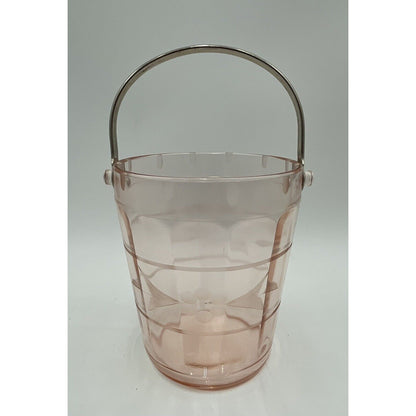 VTG Pink Depression Glass Ice Bucket w/Etched Floral Design & Silver Handle (C7) - Vintosh Vintage