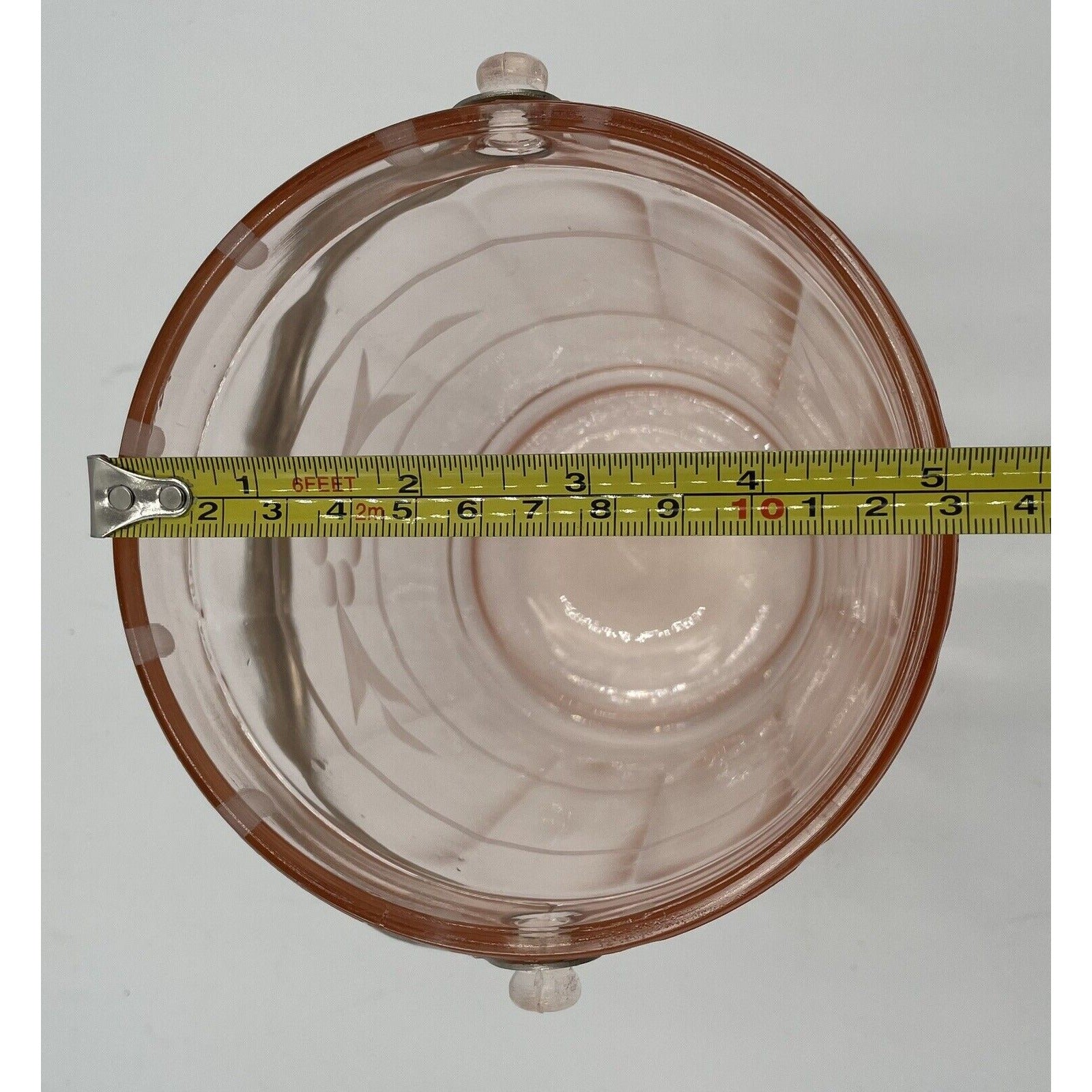 VTG Pink Depression Glass Ice Bucket w/Etched Floral Design & Silver Handle (C7) - Vintosh Vintage