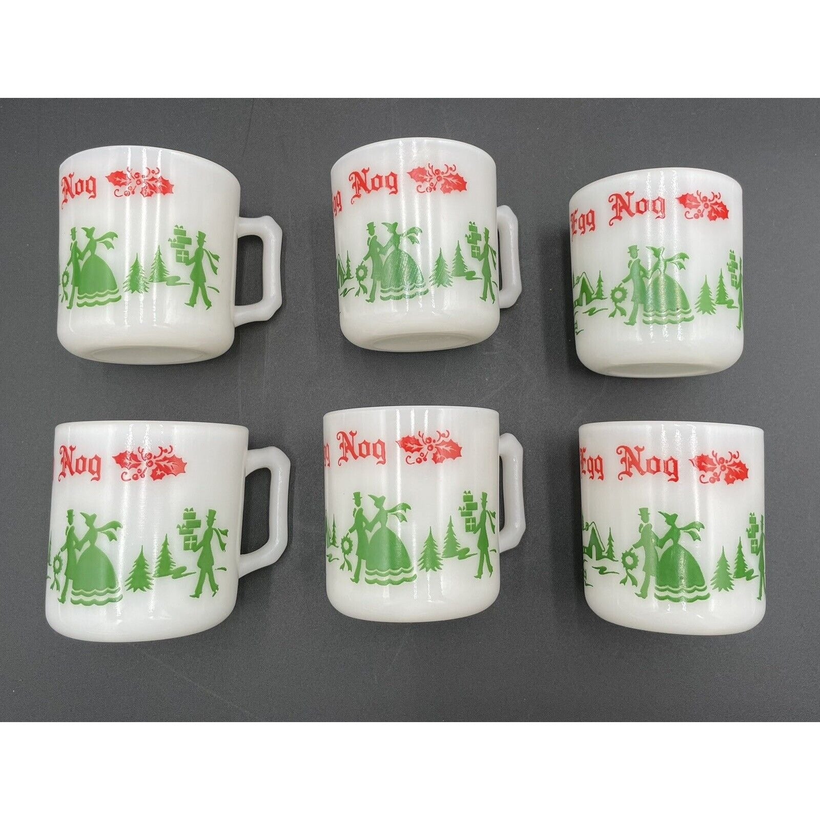 Six Vintage Hazel Atlas Milk Glass Christmas Eggnog Cups (B4) - Vintosh Vintage