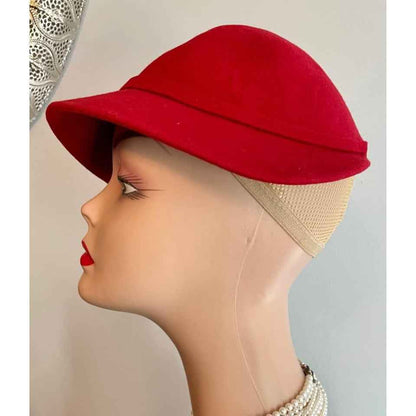 Vintage Red Felt Hat w/ Cream & Brown Feathers