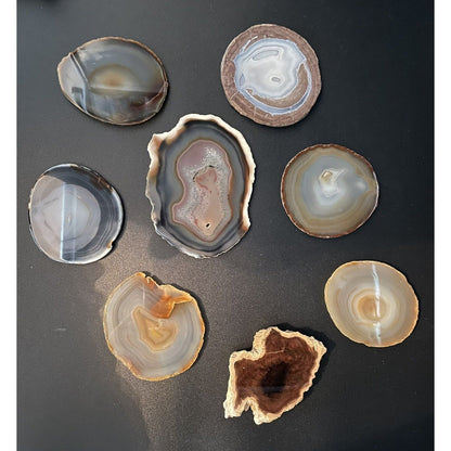 Lot of Eight Polished Round Rock Formations w/Felt Backing Coasters/Decor (B1) - Vintosh Vintage