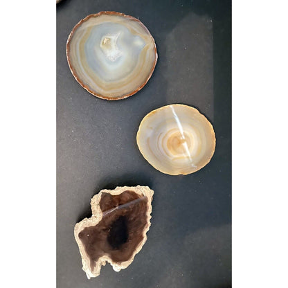 Lot of Eight Polished Round Rock Formations w/Felt Backing Coasters/Decor (B1) - Vintosh Vintage