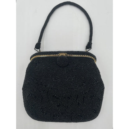 1950s Black Beaded Evening Bag with Top Handle - Bag by Debbie-Japan (A5) - Vintosh Vintage
