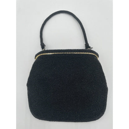 1950s Black Beaded Evening Bag with Top Handle - Bag by Debbie-Japan (A5) - Vintosh Vintage