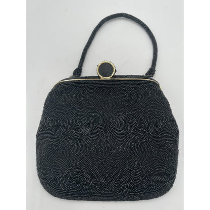 1950s Black Beaded Evening Bag with Top Handle - Bag by Debbie-Japan (A5) - Vintosh Vintage
