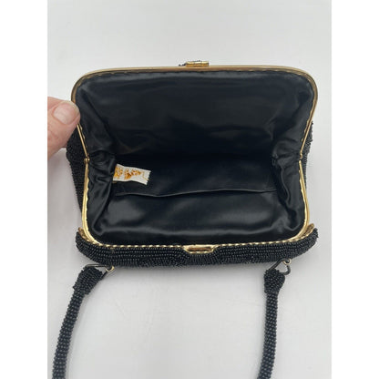1950s Black Beaded Evening Bag with Top Handle - Bag by Debbie-Japan (A5) - Vintosh Vintage
