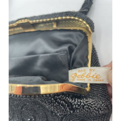 1950s Black Beaded Evening Bag with Top Handle - Bag by Debbie-Japan (A5) - Vintosh Vintage