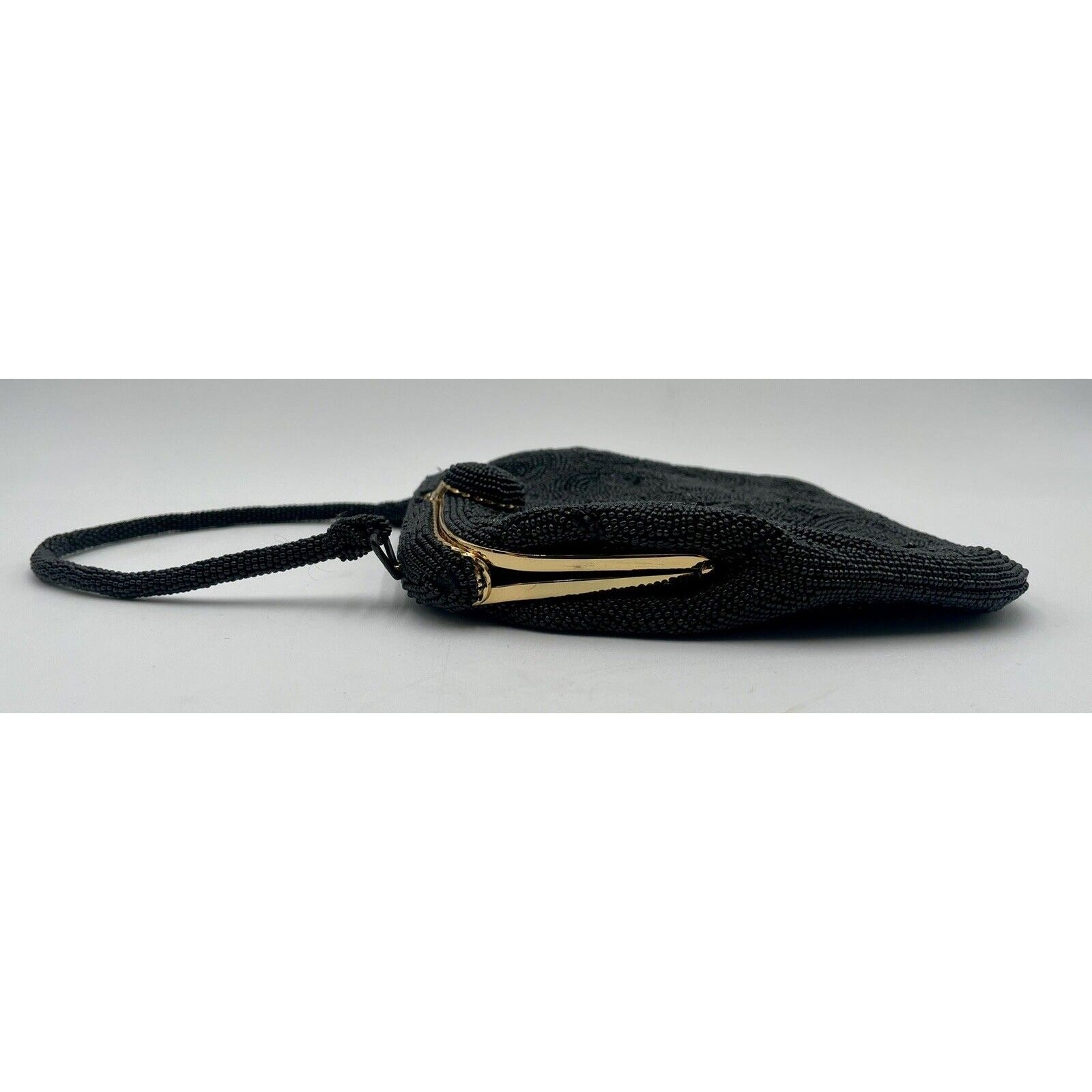 1950s Black Beaded Evening Bag with Top Handle - Bag by Debbie-Japan (A5) - Vintosh Vintage