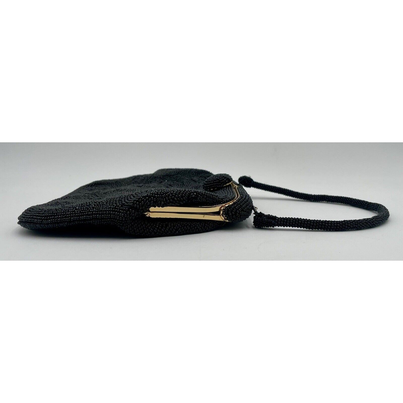 1950s Black Beaded Evening Bag with Top Handle - Bag by Debbie-Japan (A5) - Vintosh Vintage