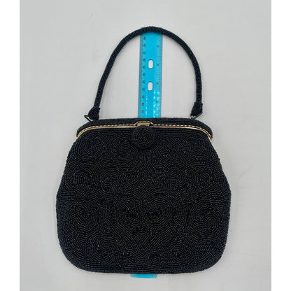 1950s Black Beaded Evening Bag with Top Handle - Bag by Debbie-Japan (A5) - Vintosh Vintage