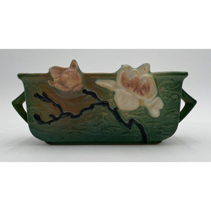 Vintage Roseville Pottery Magnolia 388-6 Green Rectangular Planter (B8) - Vintosh Vintage