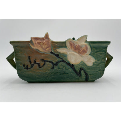 Vintage Roseville Pottery Magnolia 388-6 Green Rectangular Planter (B8) - Vintosh Vintage