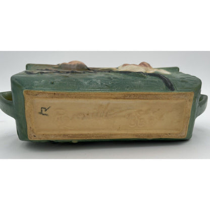 Vintage Roseville Pottery Magnolia 388-6 Green Rectangular Planter (B8) - Vintosh Vintage