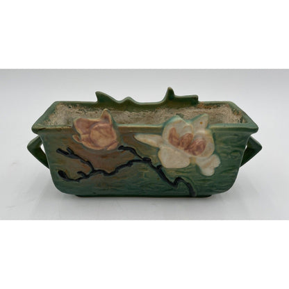 Vintage Roseville Pottery Magnolia 388-6 Green Rectangular Planter (B8) - Vintosh Vintage