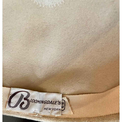 Vintage Bloomingdale’s Tan Velour Hat with Ribbon Shell Adornment